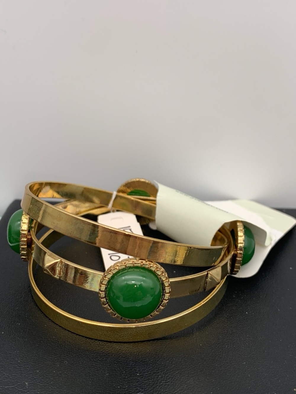 NWT NOS Lydell NYC lot of 3 antiqued Gold-Tone Bracelet set Green Cabochon